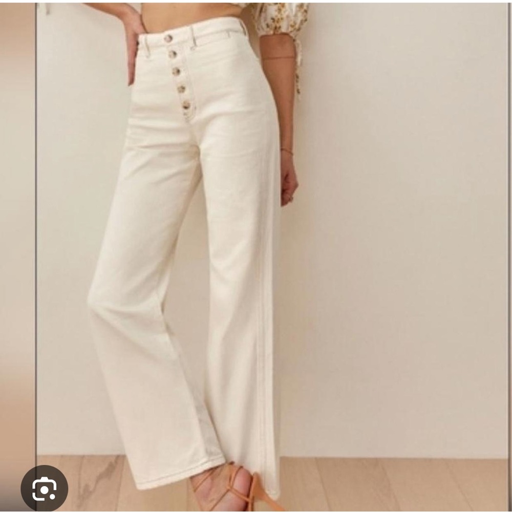 Reformation Austin high rise straight leg ivory ribbed cotton pant, size 29